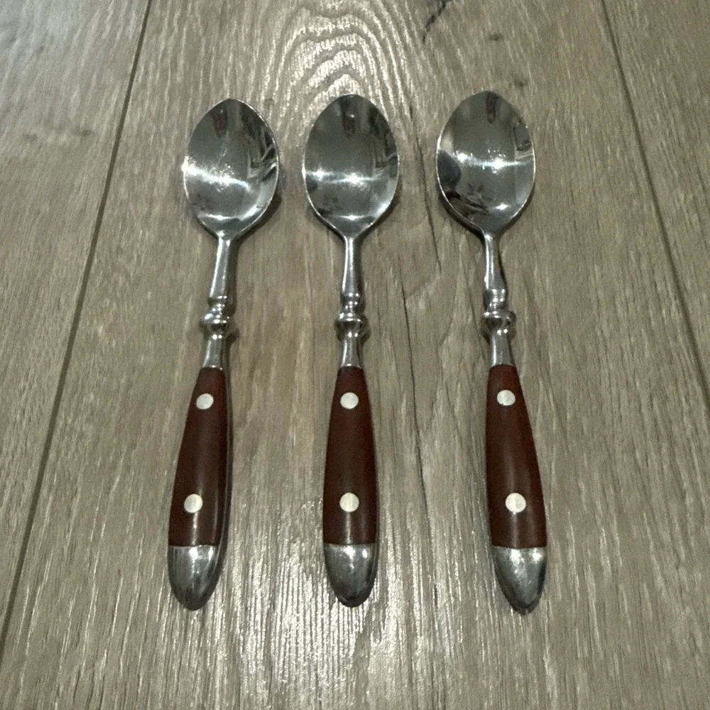 Chef's Stainless BISTRO Woodgrain Brown Pattern Set of 3 Teaspoons